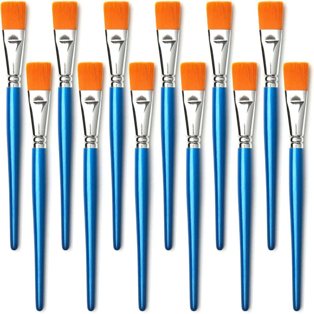 1 inch Flat Paint Brushes for Acrylic Painting,12 Pieces Large Synthetic Paint Brushes Bulk with Wooden Handle for Acrylic, Watercolor, Oil, Crafts, Face Body Art