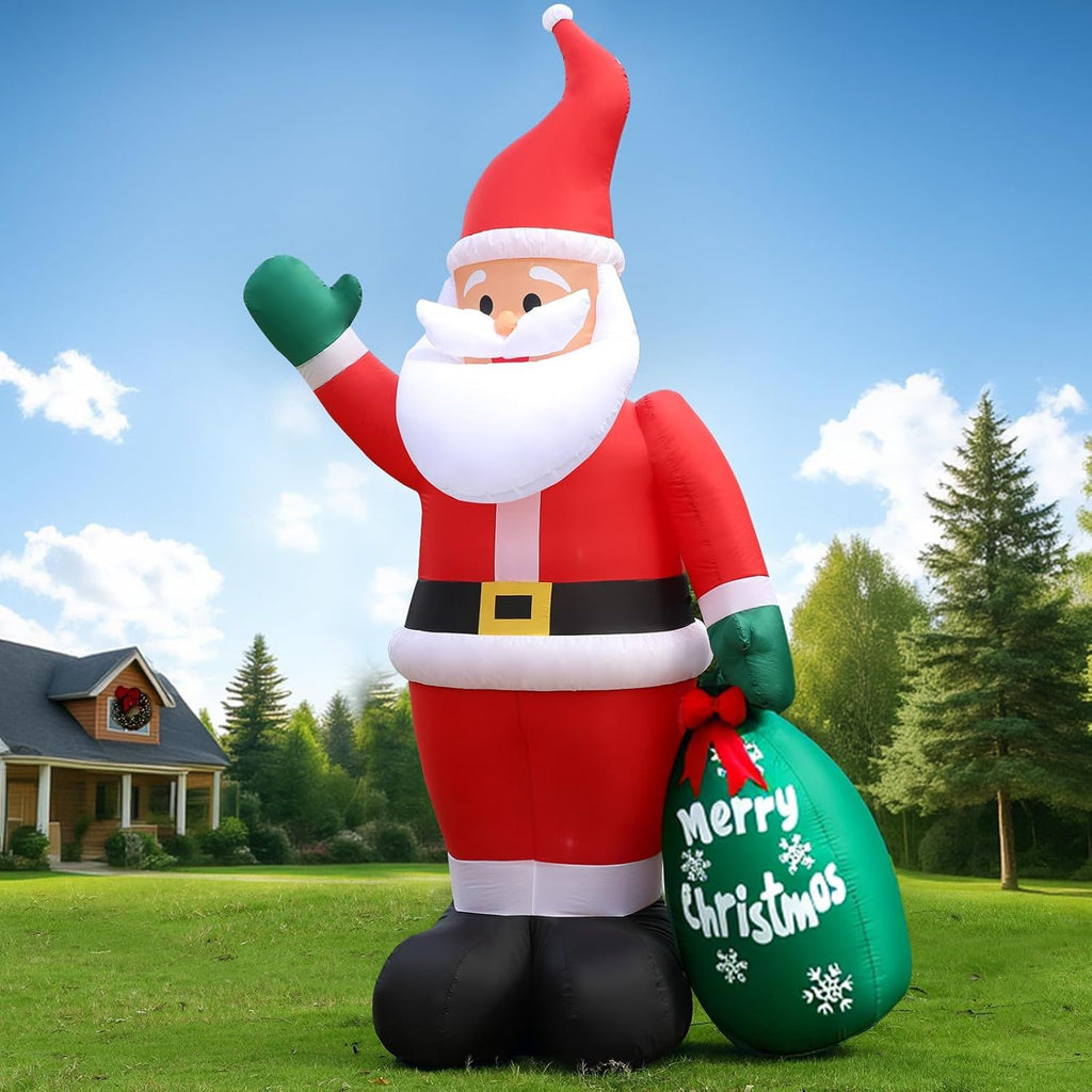 10 FT Christmas Inflatable Santa Claus Outdoor Decor for Yard, Giant Blow up Santa Decoration with Big Gift Bag, Built-in LED Lights for Garden Lawn Home Indoor Winter Holiday Party