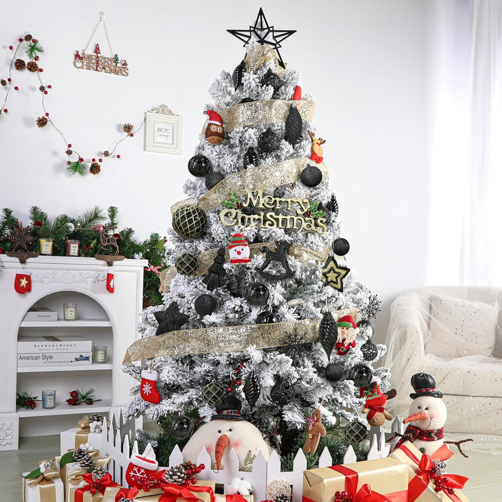 100pcs Christmas Tree Decorations Ornaments Set, Shatterproof Plastic Baubles Decorative Balls for Xmas Tree Decor Holiday Wedding Party, White