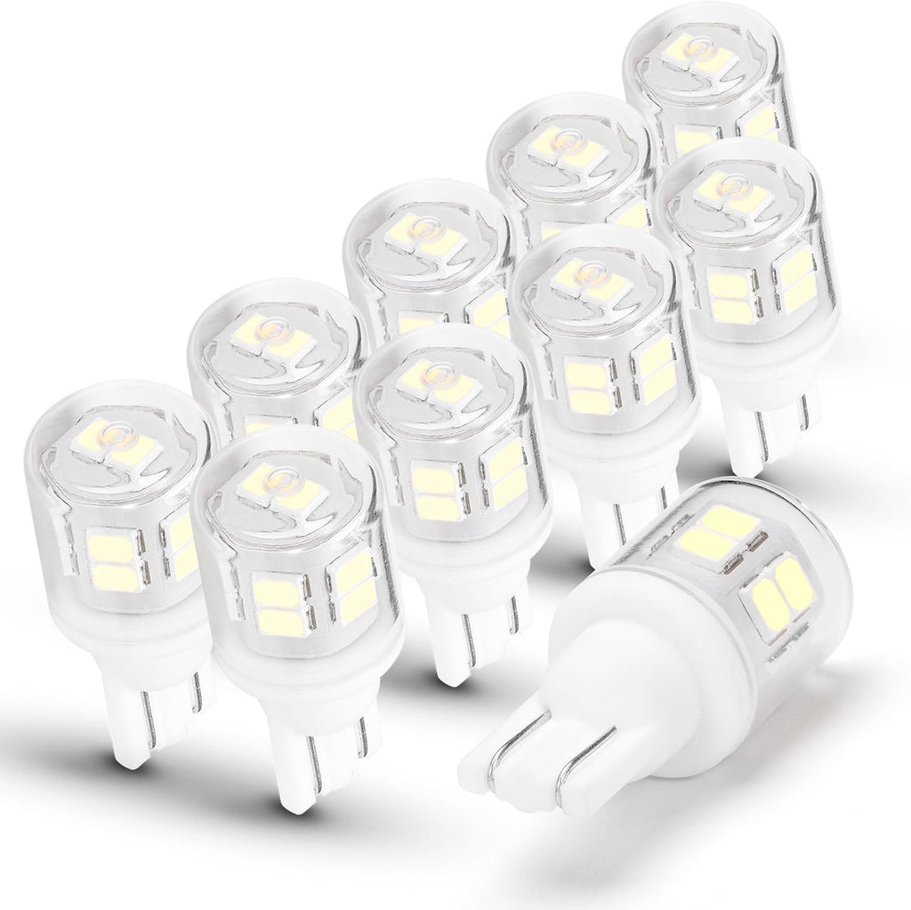 12-24V T5 T10 Wedge Base Led Bulbs, 300lm 3W Low Voltage Landscape Bulb Equivalent to 30W Halogen, 6000K Daylight White for RV Camper Garden Patio Path Walkway Marine Tailer Boat Lighting, 10 pack