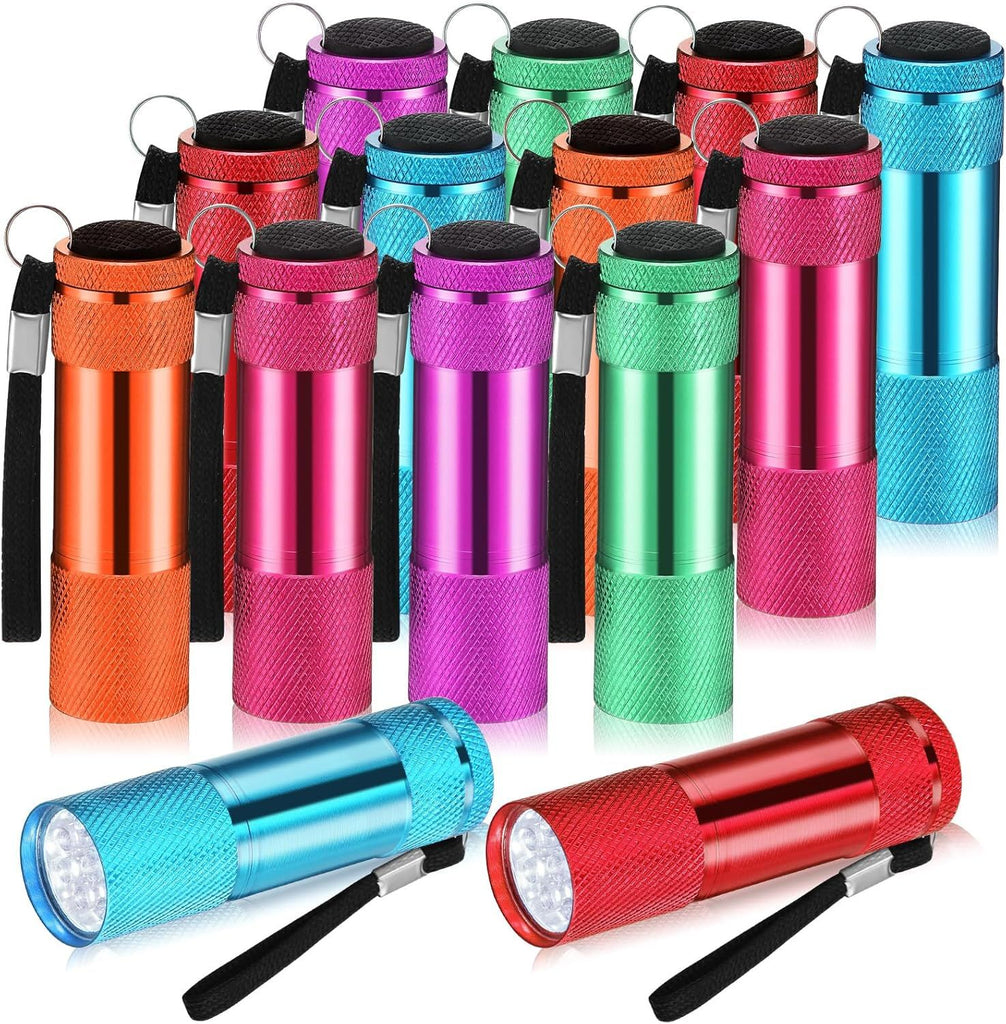 12 Pcs Mini Flashlights Bulk, Bright Aluminum Handheld Flash Lights with Lanyard, Small LED Flashlights for Night Reading Emergency Hurricane Camping Hiking Party Favors(Bright Colors)