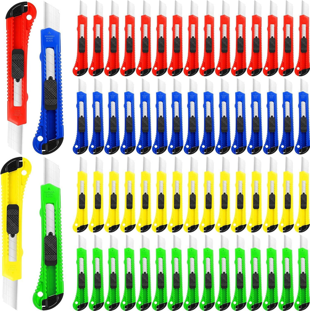 120 Pack Box Cutter Retractable Utility Knife 18 mm Wide Blade Card Cutter with Snap off for Cardboard Art Craft for Office and Home Use (Multicolor)