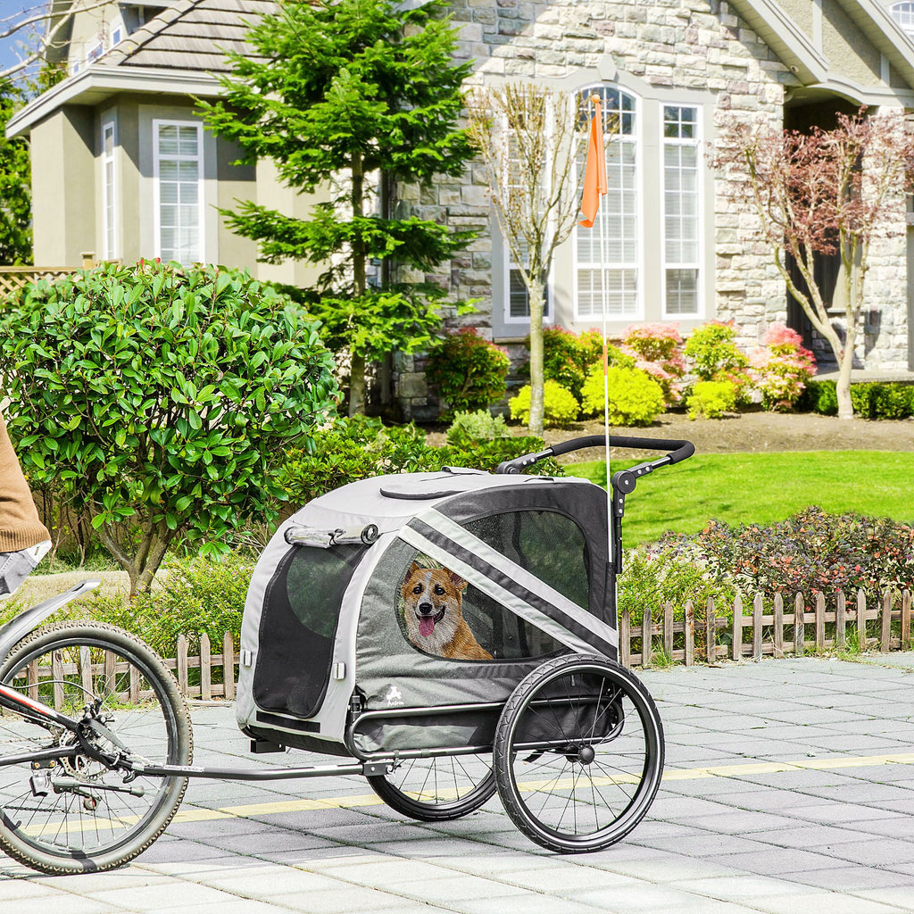 2-in-1 Pet Bike Trailer for Small Dogs, Road-Visibility Dog Stroller Bicycle Carrier, Weather-Strong Bike Wagon Trailer Sidecar Attachment, Gray