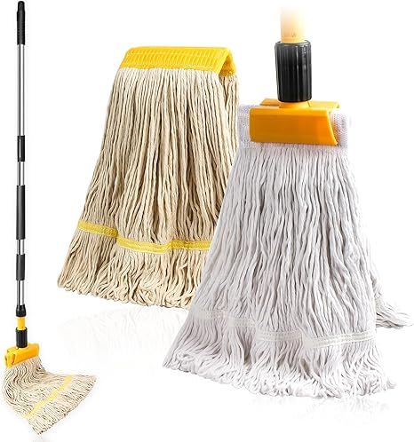 2 Pack 20oz Heavy Duty Commercial Industrial Cotton Mop Replacements Head with Long Handle, Loop-End String Wet Mop Refills, Applies to Garage, Workshop and Warehouse Floor Cleaning