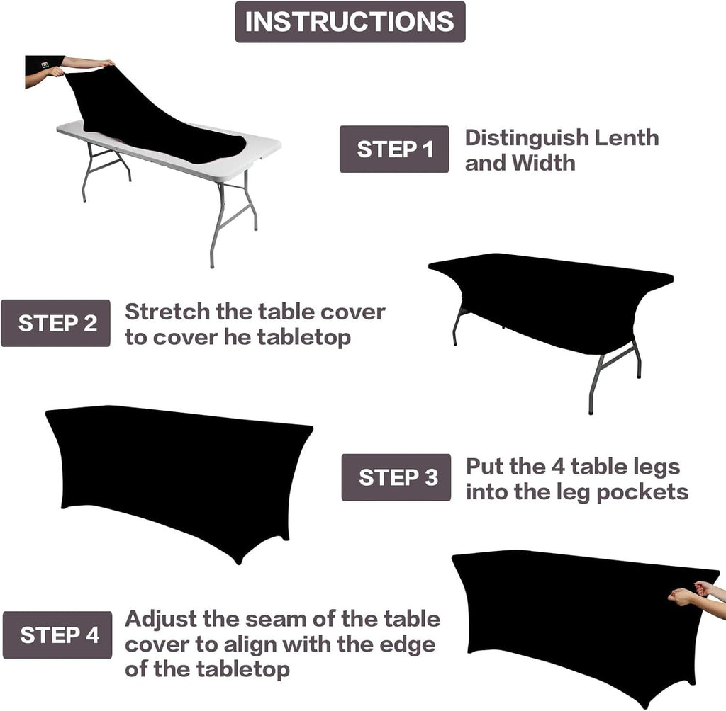 2 Pack 6FT Table Cloth for Rectangular Fitted Events Stretch Black Table Covers Washable Spandex Tablecloth Protector for Party, Wedding, Cocktail, Banquet, Festival