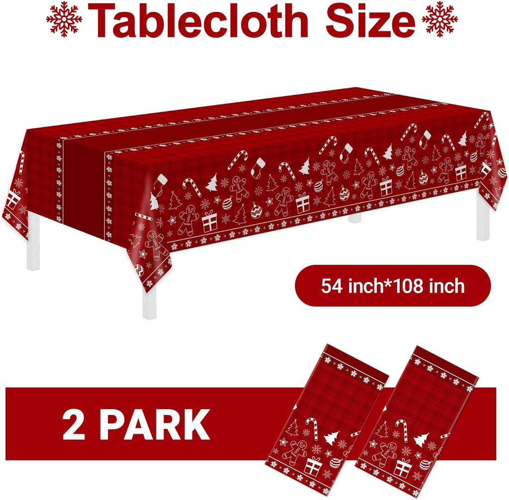 2 Pack Christmas Tablecloths Disposable,Christmas Decorations,54 x 108 Inch,Plastic Table Cloths for Rectangle Tables,Red Themed Checkered Table Covers for Xmas,Indoor,Outdoor,Birthday,Parties