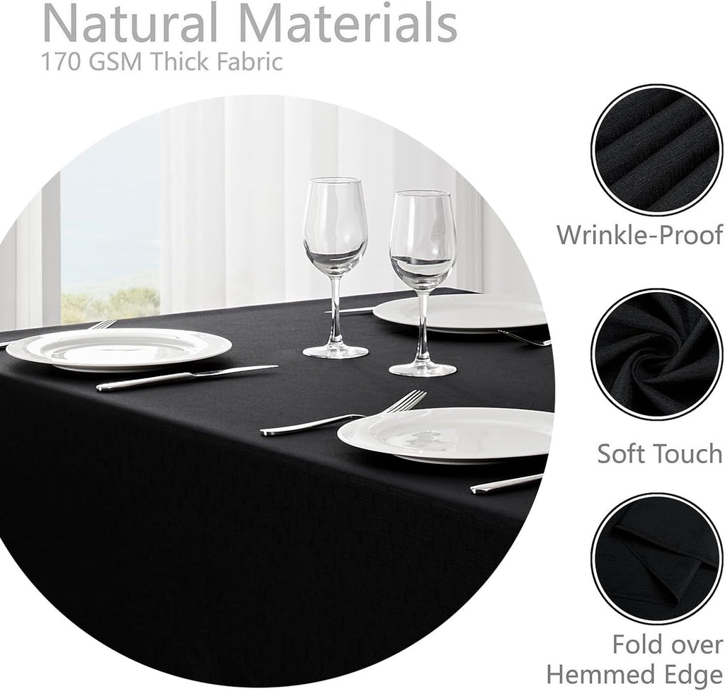 2 Pack Rectangle Tablecloth, 60x84 inch, Water Resistant Wrinkle Free Linen Textured Table Cloth Washable, Decorative Fabric Table Cover for Dining, Party and Camping, Black