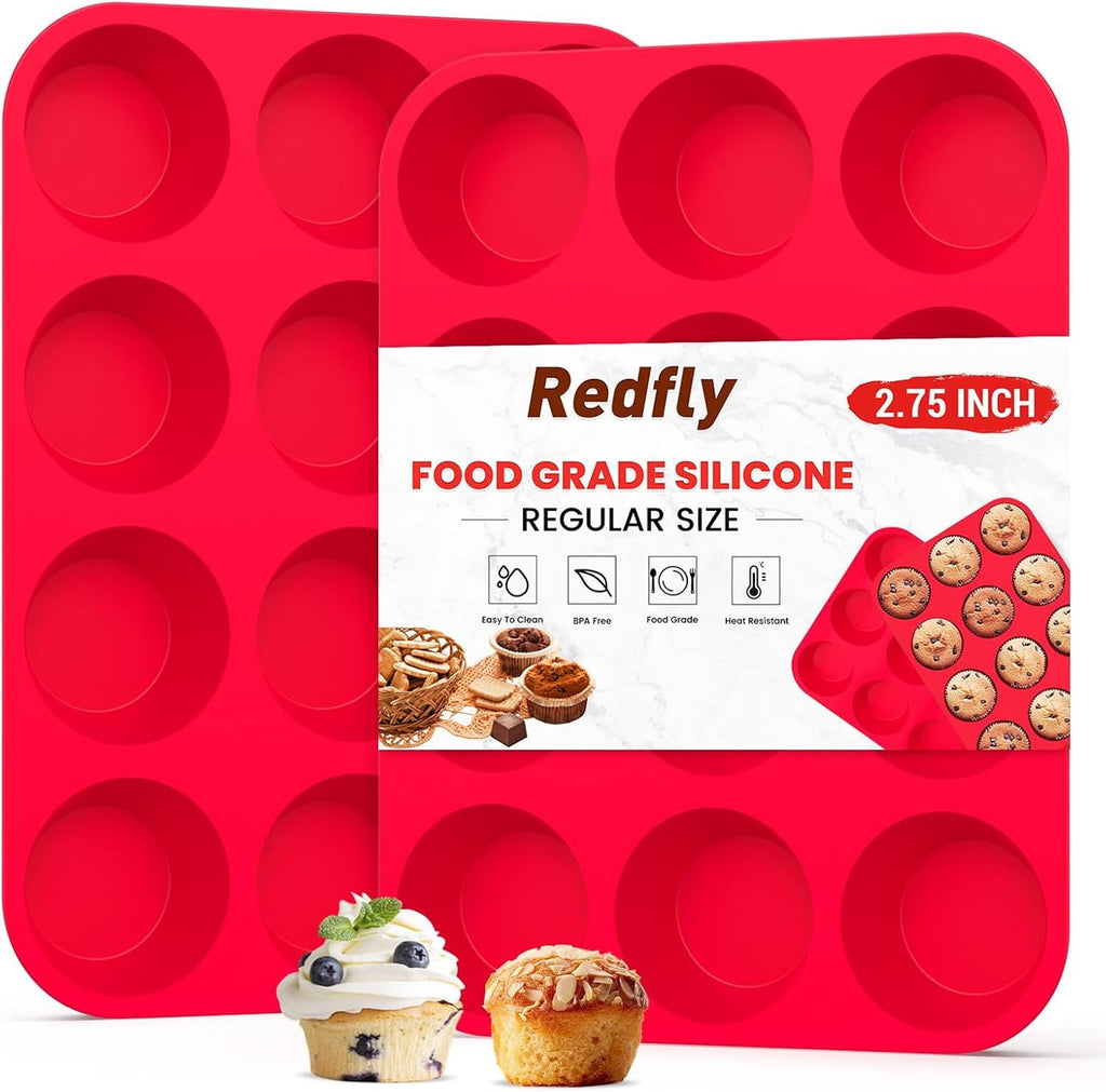 2 Pack Silicone Muffin Pan & Cupcake Pans for Baking - 12 Cup Regular Size BPA Free Egg Bites Molds