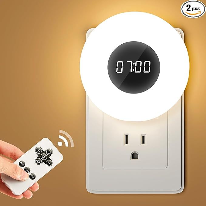 2 PACKS Bathroom Clock,10 Levels Dimmable+3 Light Colors Remote Shower Clock Bathroom Night Light, 90 Lumen Shower Timer Light Timer, Aora Night Light, Nightlight Plug in Night Lights for Wall Socket