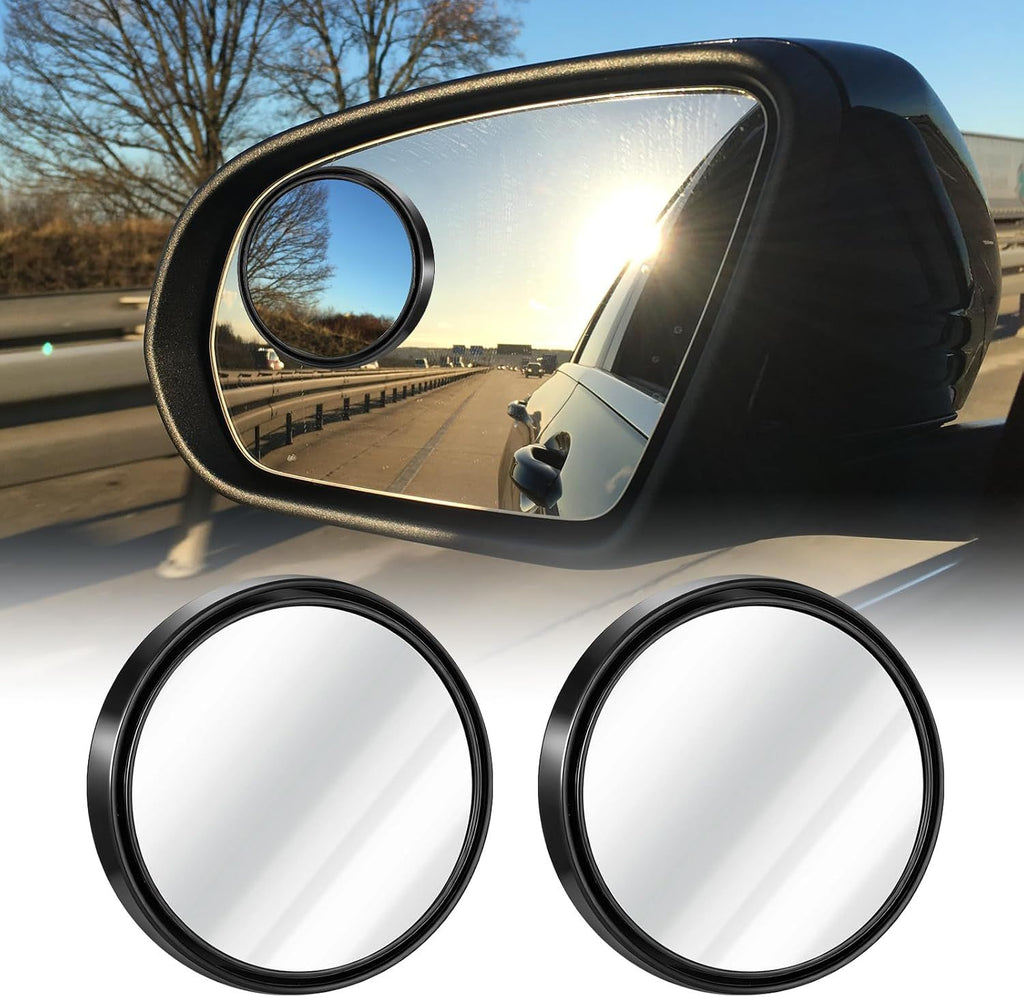 2 Pcs Round Blind Spot Rear View Mirrors, 2 Inch Convex Mirror Adjustable Blind Spot Mirrors for Car 360° Wide Angle Side View Mirror Self-Adhesive Convex Accessories with Frame for Car Suv Trucks