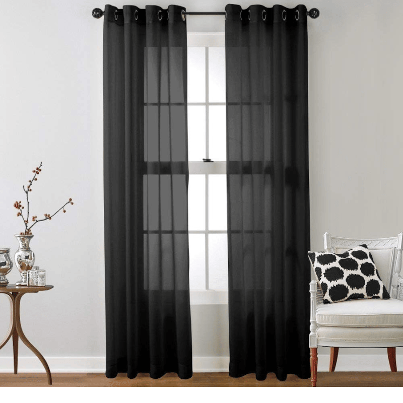 2 Piece Semi Sheer Voile Light Filtering Window Curtain Grommet Panels for Bedroom & Living Room (54 W x 84 L Inch Long, Black)