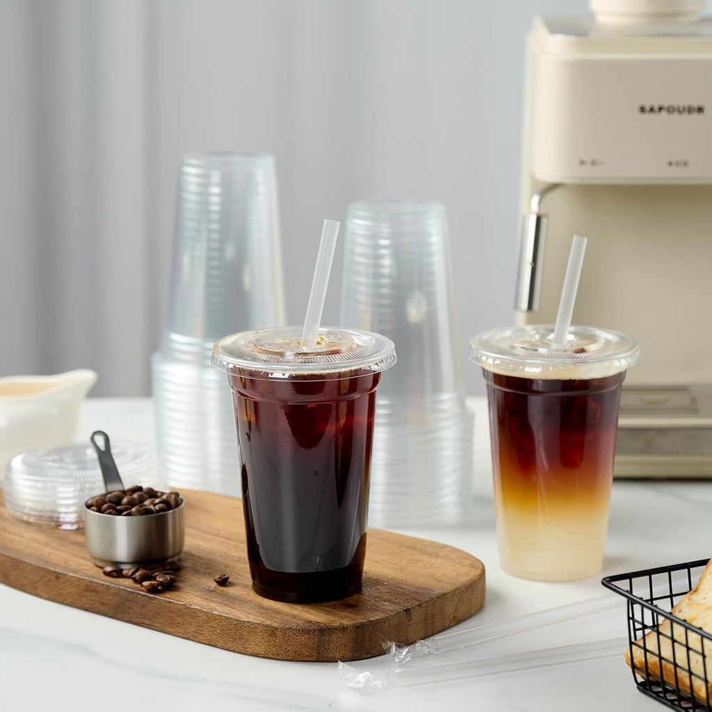 200 Sets 12 OZ Clear Plastic Cups with Lids and Straws, Disposable To Go Iced coffee cups with lids for Cold Drinks, Smoothie, and Slushie