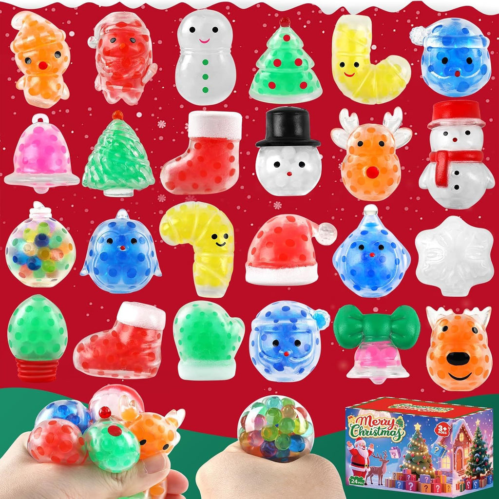 24 Pack Christmas Stress Balls for Kids: Bulk Classroom for Students, Fun Christmas Party Favors, Stocking Stuffers & Goodie Bag Fillers, 24 Pcs Mini Squishy Toys