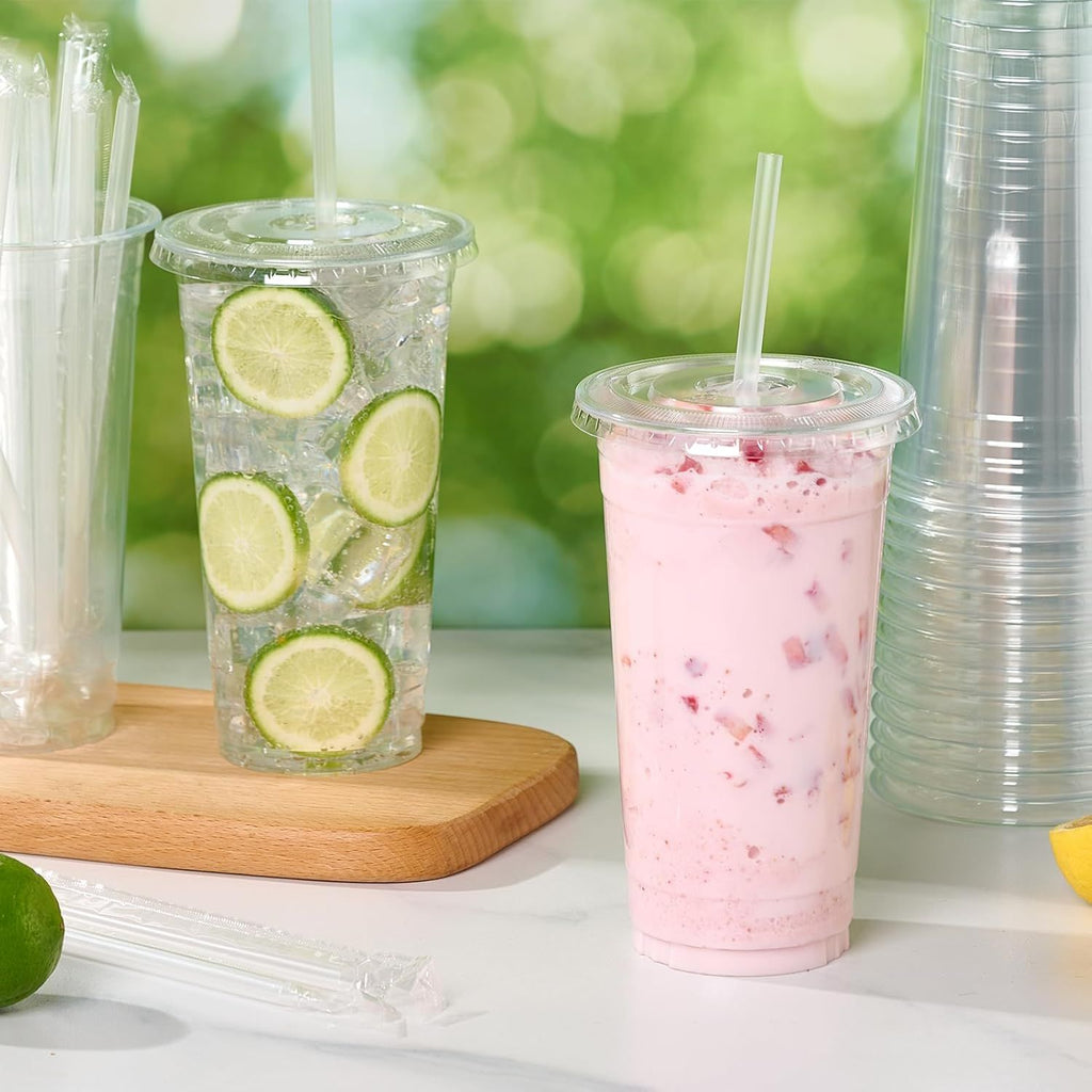 25 Sets 32 OZ Clear Plastic Cups with Lids and Straws, Disposable To Go Iced coffee cups with lids for Cold Drinks, Smoothie, and Slushie