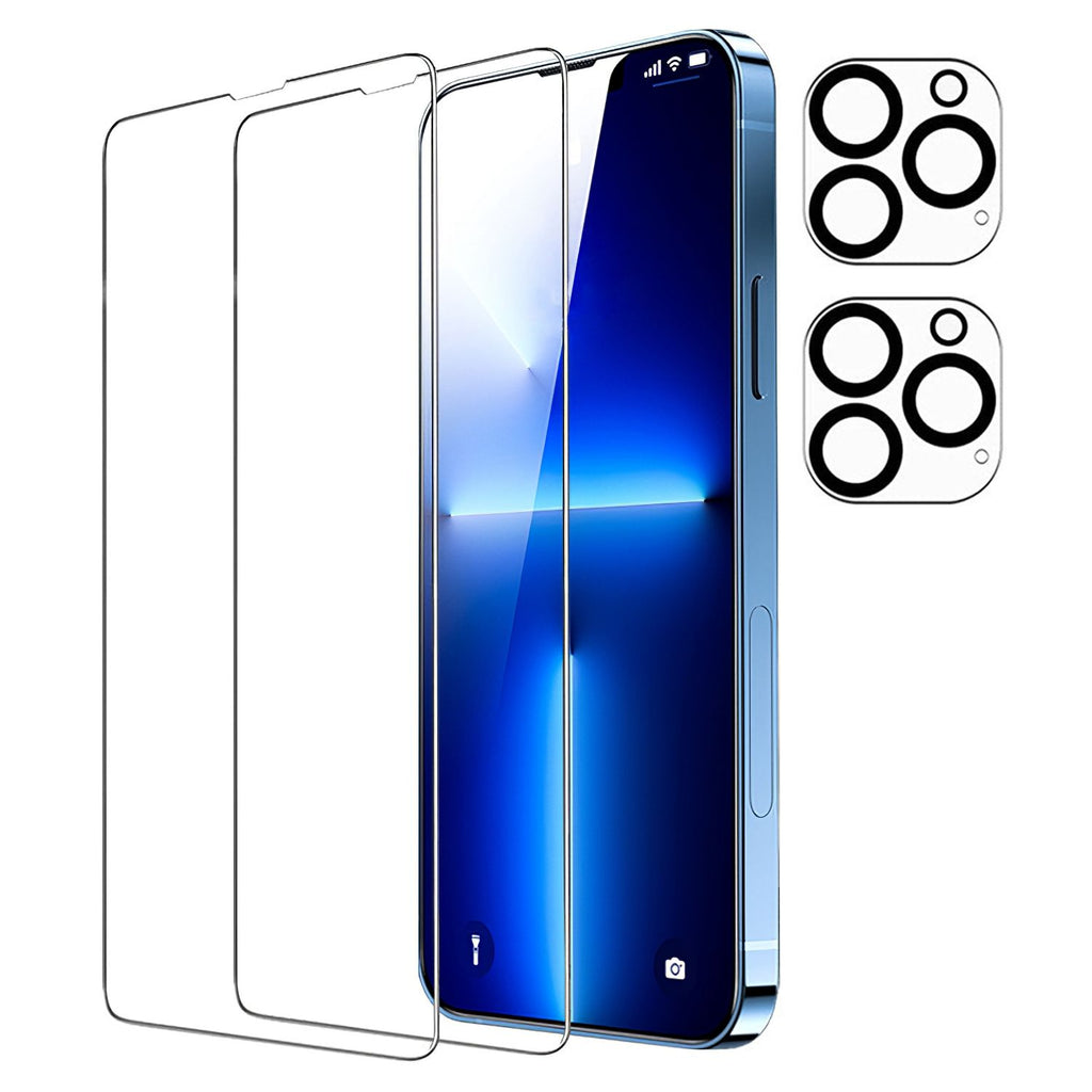 2Pcs HD Clear Screen Protectors 2Pcs Camera Len Protectors Tempered Glass Film Full Coverage Screen Protector Set