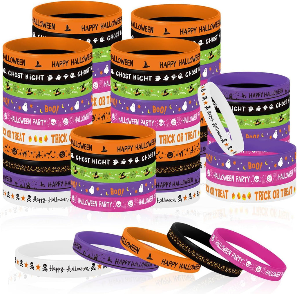 30 Pcs - Silicone Party Wristbands for Trick or Treat Bags, School Events & Classroom Prizes - 10 Assorted Designs