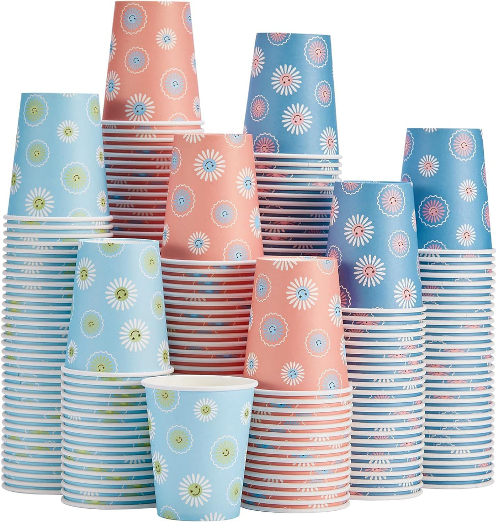 300 Pack Paper Cups 8 oz, Disposable Coffee Cups, Paper Coffee Cups 8 oz, Colourful Hot/Cold Beverage Drinking Cup for Water Juice or Tea, Office Party Home Travel   Daisy