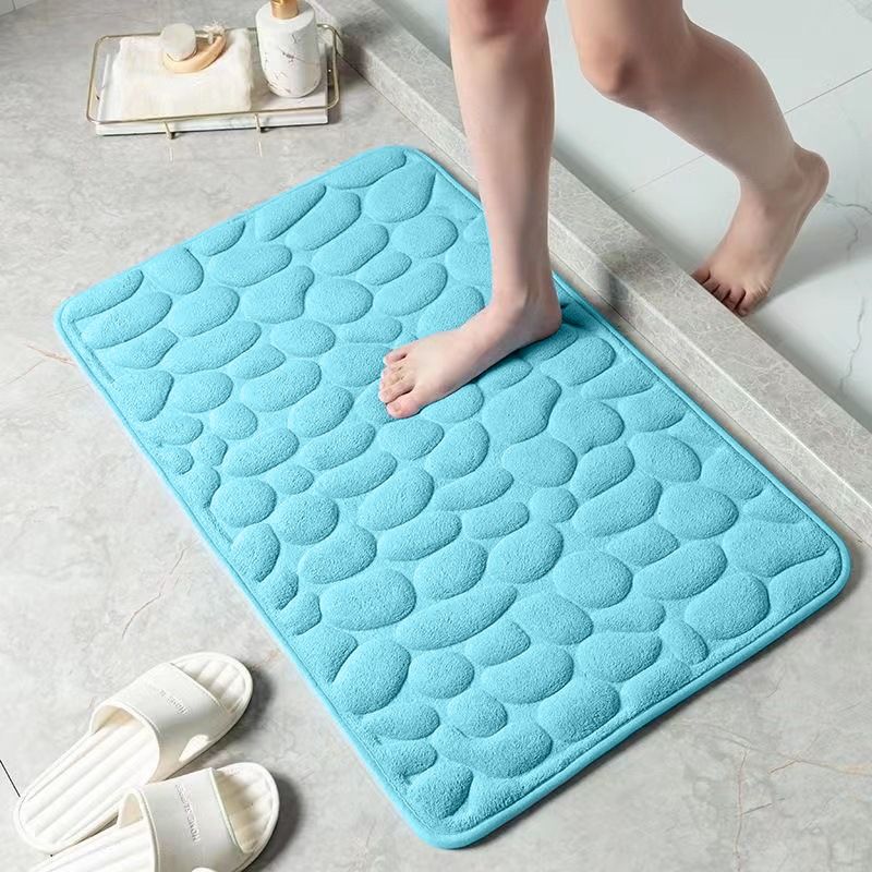 3D embossed pebble bathroom absorbent floor mat, thickened coral fleece non-slip doormat, quick-drying entrance rug for washrooms
