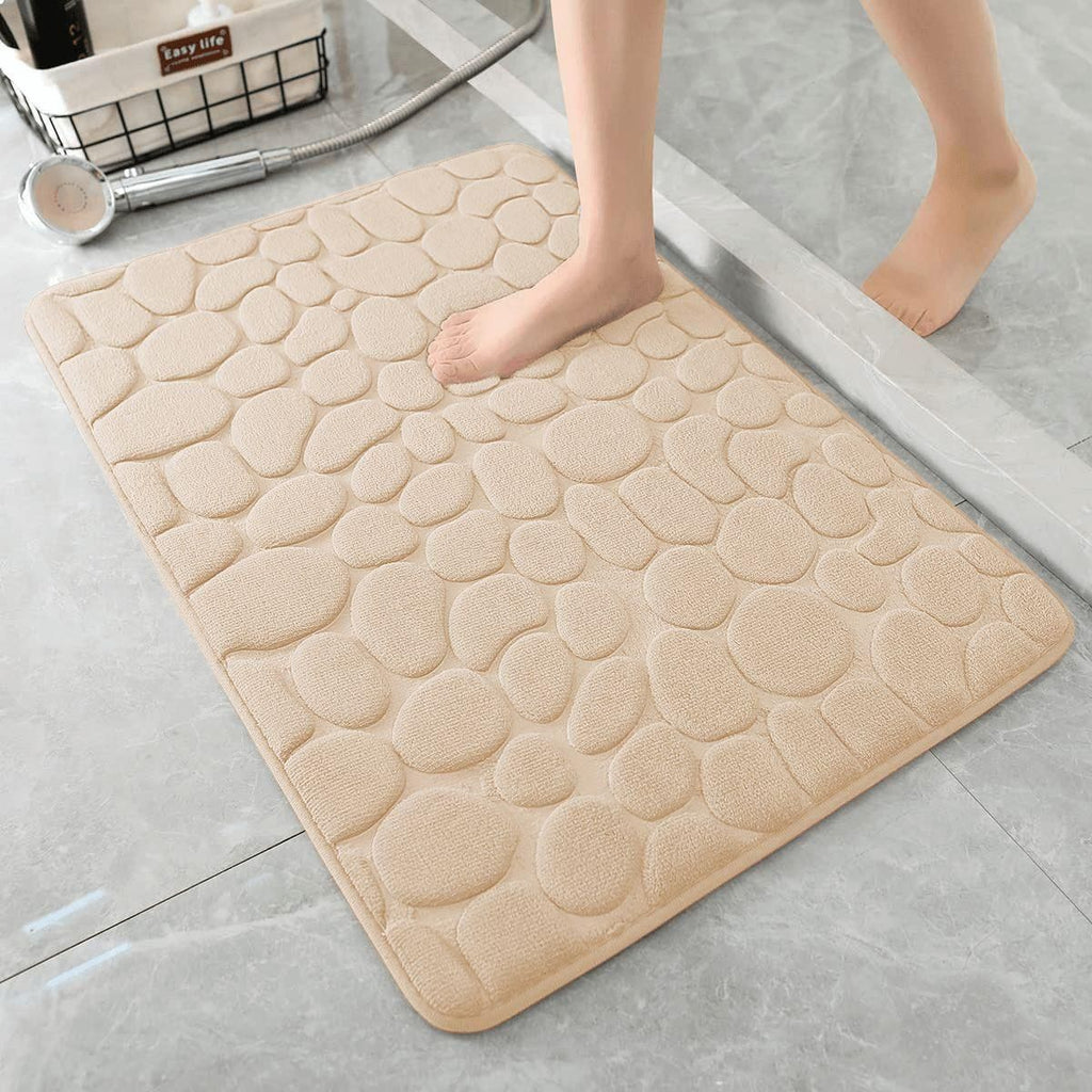 3D embossed pebble bathroom absorbent floor mat, thickened coral fleece non-slip doormat, quick-drying entrance rug for washrooms