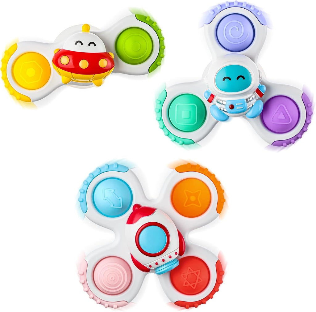 3PCS Pop Suction Cup Spinner Toys for 1 Year Old Boy Girl|Novelty Spinning Tops Toddler Stocking Stuffers|Baby Bath Toy for Kids Ages 1-3|1 Year Old Boy Christmas Birthday Gift for Infant