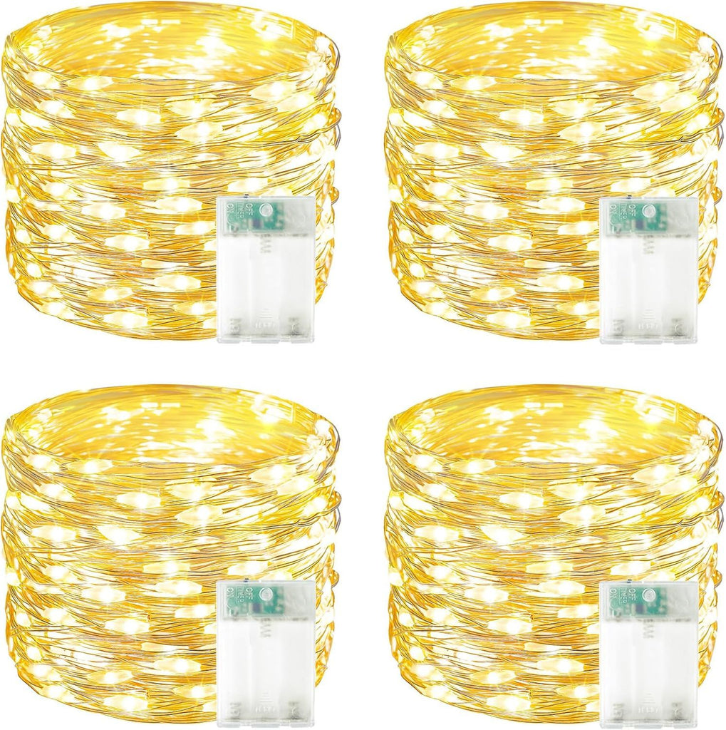 4 Pack 60 LED Fairy Lights Battery Operated with Timer, 20FT Waterproof Twinkle Lights Indoor Outdoor, Cuttable String Lights for Bedroom, Wedding, DIY, Centerpiece, Christmas Decorations (Warm White)