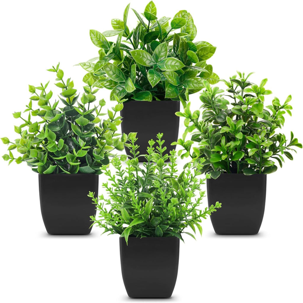 4 Pack Black Bathroom Decor Fake Plants Artificial Greenery Potted Plants for Decor Indoor Office Table Room Farmhouse Decor