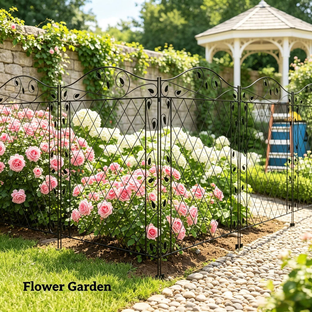 4 Pack Garden Fence Steel Panels 11.5' L X 43" H Rust-Resistant Decorative Yard Border Flower Edging for Landscape Patio Outdoor Decor with Wavey Vines