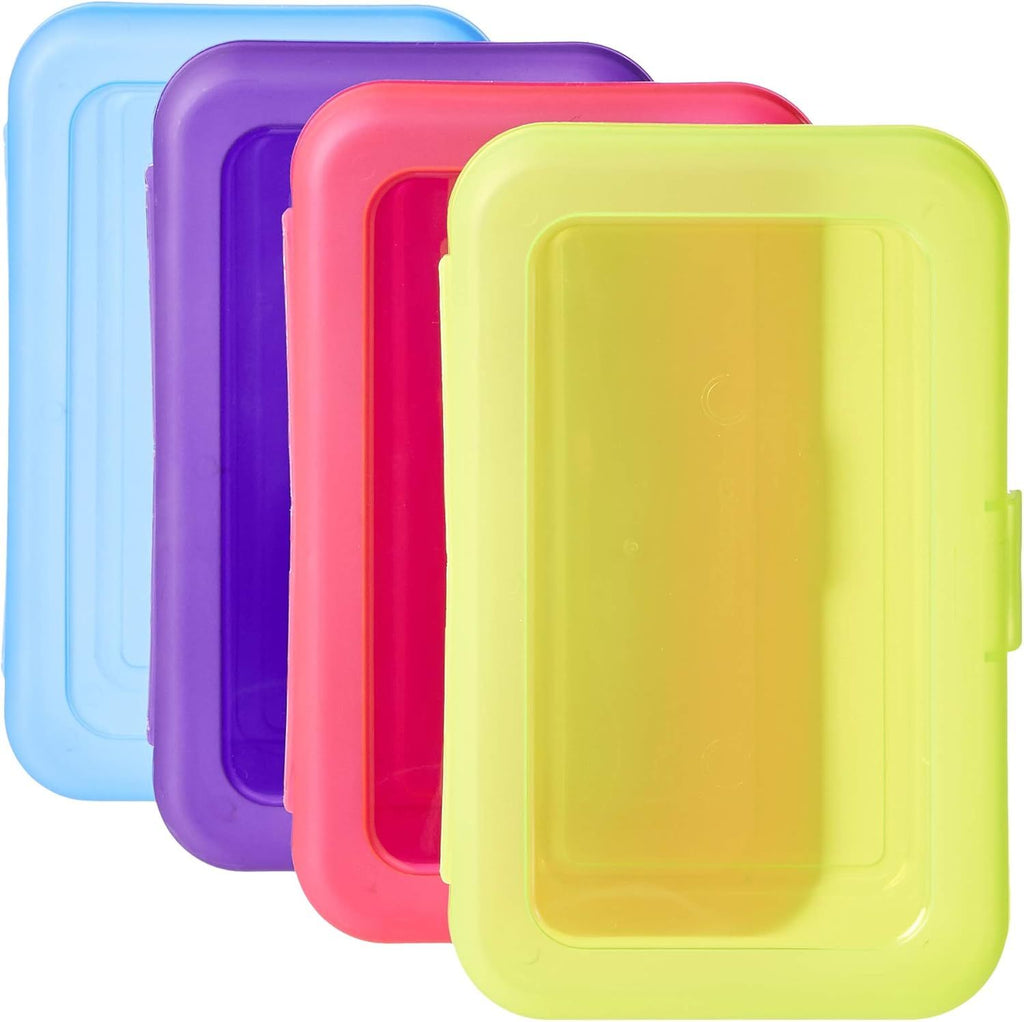 4-Pack Large Pencil Cases - Durable Plastic School Supply Pencil Box - Multi-Color Student Organization Cases for Office, College & Classroom Supplies