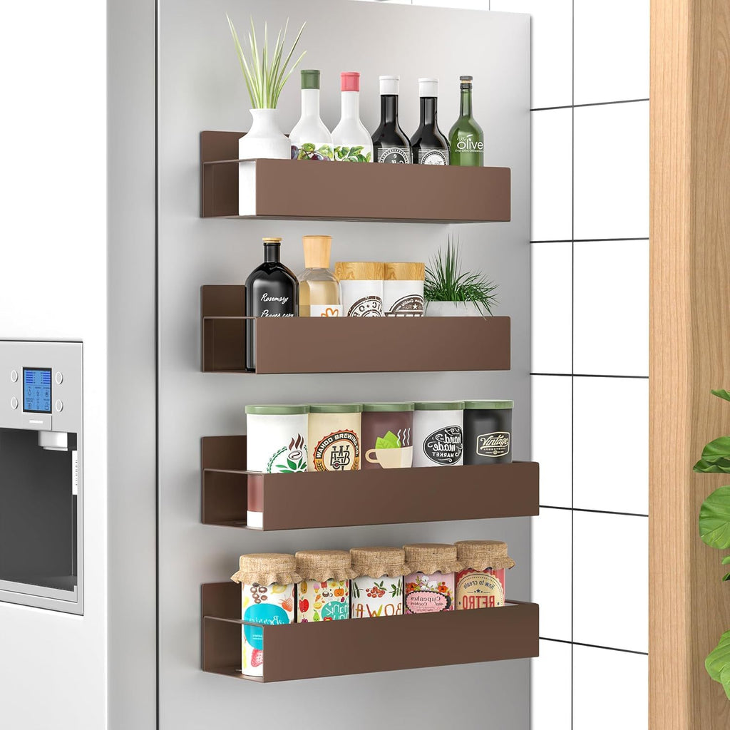 4 Pack Magnetic Spice Storage Rack Organizer for Refrigerator and Oven, Bronze Fridge Organizers and Storage