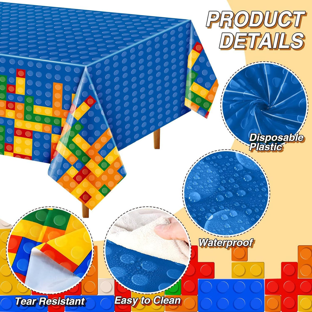 4 Pcs Building Block Tablecloths Colorful Building Blocks Birthday Party Decorations