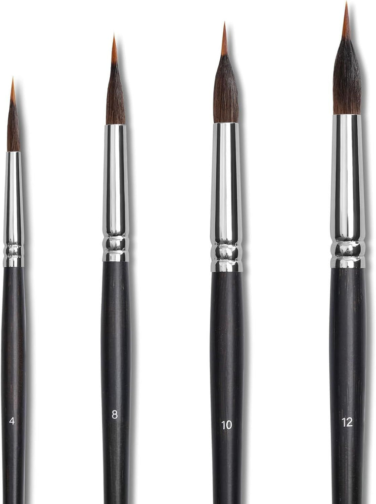 4 PCS Watercolor Brushes Set, Extended Brushes,  Watercolor Paint Brushes for Detail Painting, Natural & Mink Hair Blend, Birch Wood Handle