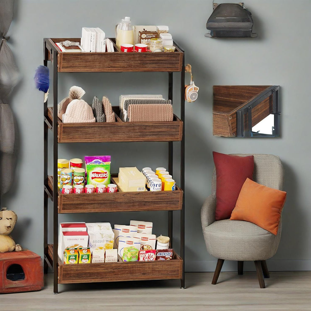 4-Tier Retail Display Shelf, Tall Snack Rack, Concession Chip Stand with Storage Shelves, Store Display Shelving Organizer