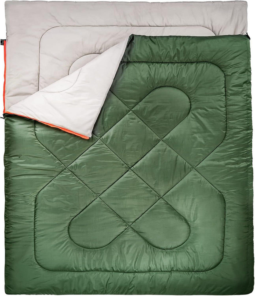 40°F Cool Weather Two-Person Sleeping Bag, 87 Inches x 59 Inches, Olive Green