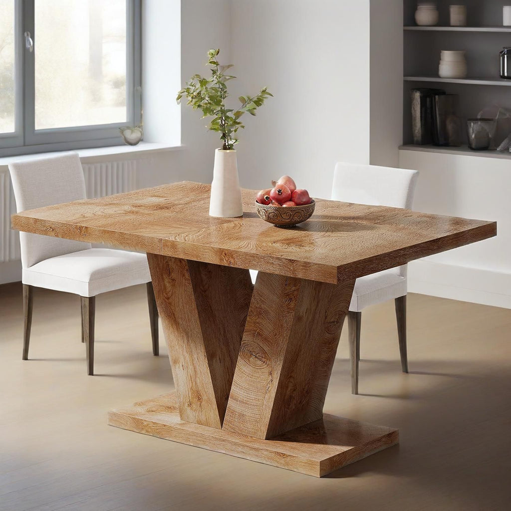 47-Inch Dining Table for 4, Light Oak Brown Kitchen Dinner Furniture with Heavy Duty Pedestal, Farmhouse Wooden Eating Desk