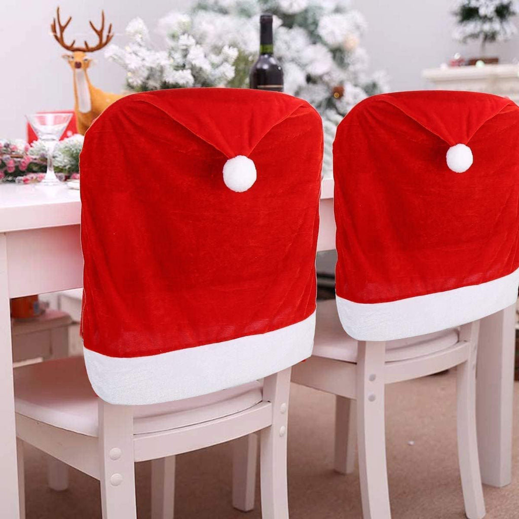 4pcs Christmas Chair Covers,Santa Hat Chair Back Cover Xmas Slipcover for Christmas Dinning Room Home Decoration Supply,Red