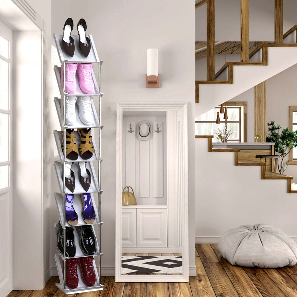 5 Tier/8 Tier Vertical Shoe Rack Narrow Free Standing Storage Organizer for Entryway Space-Saving Stackable Shoe Holder Corner Shoe Tower For Entryway Bedroom Hallway Living Room