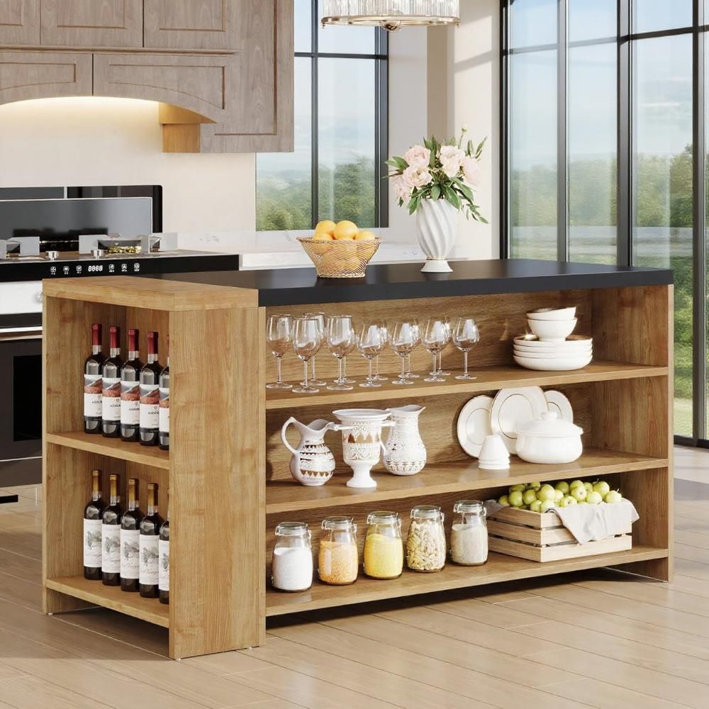 55" Kitchen Island Wood Kitchen Vintage Brown