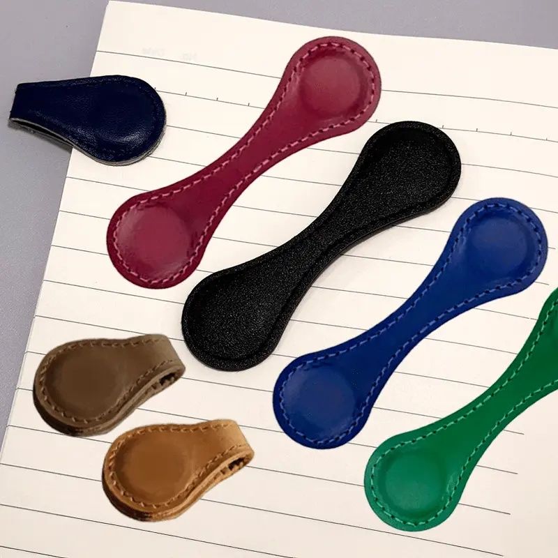 6 handcrafted PU leather magnetic bookmarks - Double-sided retro style, bright colors (red, green, brown, blue, black, orange), perfect for gifts, office supplies, school supplies, and reading accesso