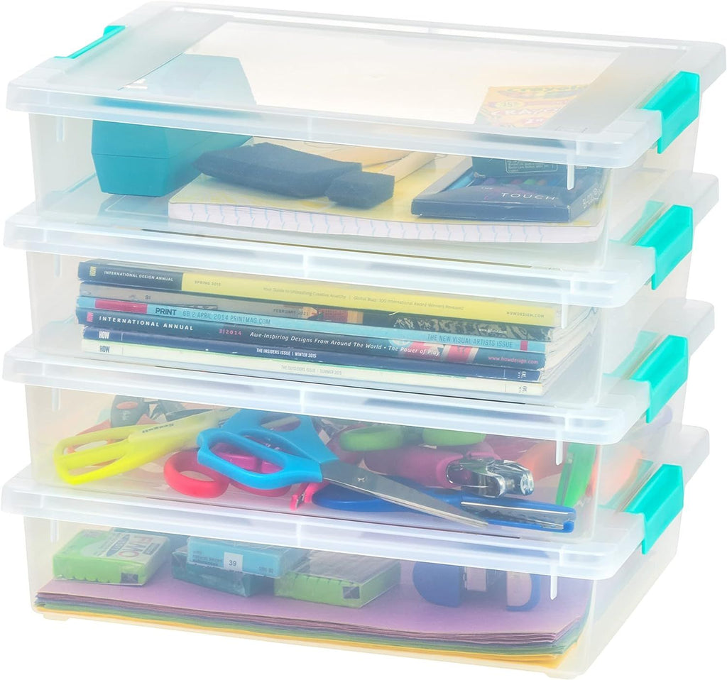 6 Qt. Plastic Storage Bins Containers with Lids, 4 Pack, Small Sensory Bin, Craft Storage, Craft Organizers & Storage, Organizing Container for Home, Office & Art Supplies, Stackable, Clear