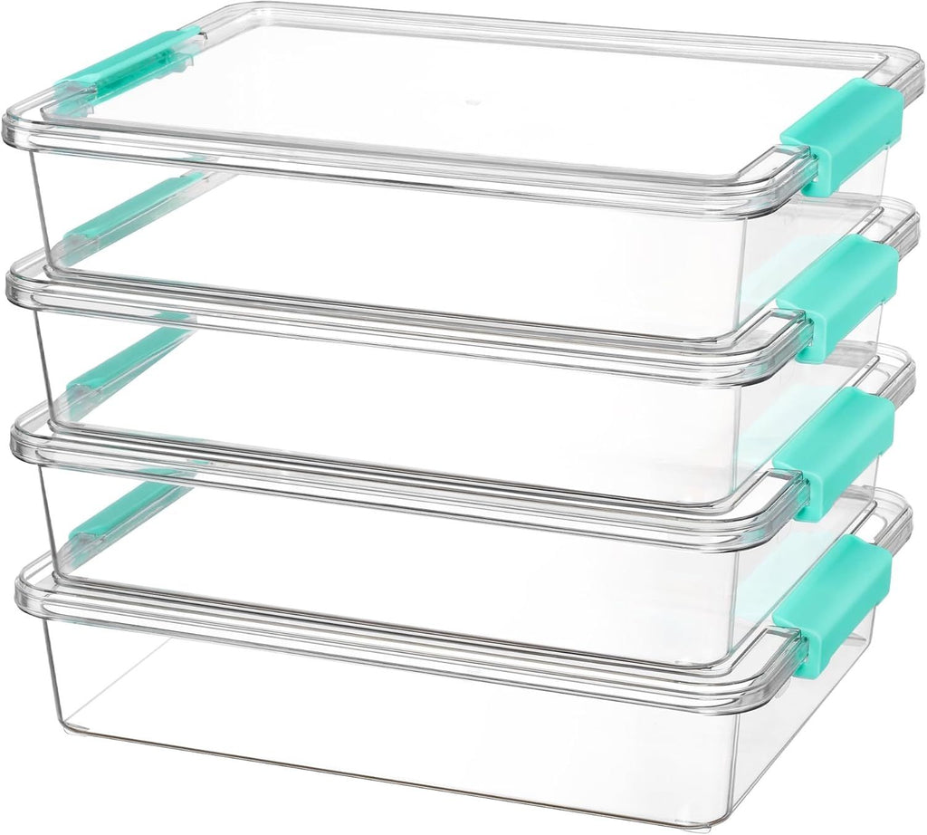6 Qt Plastic Storage Bins with Lids, Clear Sensory Bins, Arts Crafts Organizers and Storage, Stackable Containers for Home Office and School Supplies, 4 Pack