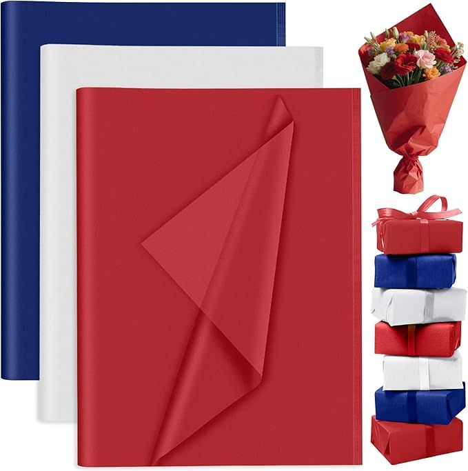 60 Sheets Red Blue White Tissue Paper Wrap Paper Bulk for Gift Bags, PLULON Gift Wrapping 14 x 20 Inch for Packaging Small Gift Bag Box Art Crafts Birthday Wedding Mermaid Party Favor Decor