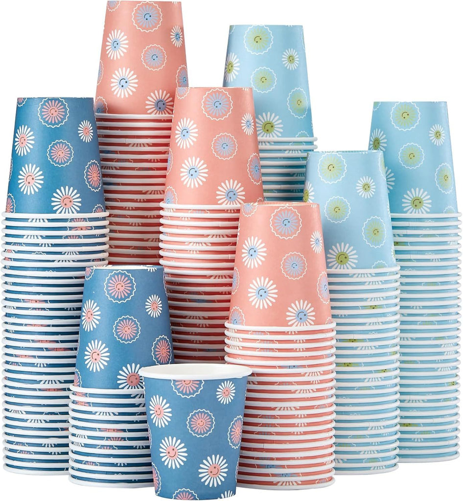 600 Pack 5 oz Paper Cups, Disposable Bathroom Cups, Small Mouthwash Cups, Hot/Cold Beverage Drinking Mini Cup for Party, Picnic, BBQ, Travel (Daisy)