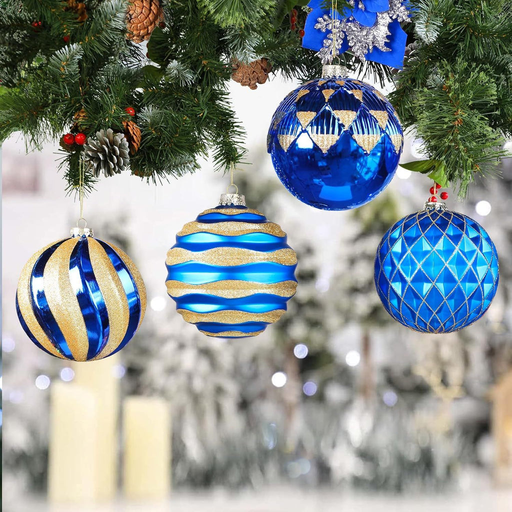 6''/150mm Large Christmas Ball Ornaments, 4Pcs Christmas Tree Decor, Shatterproof Hanging Decorations with Hooks, White & Silver Baubles for Xmas Tree, Wedding, Holiday and Party Decor