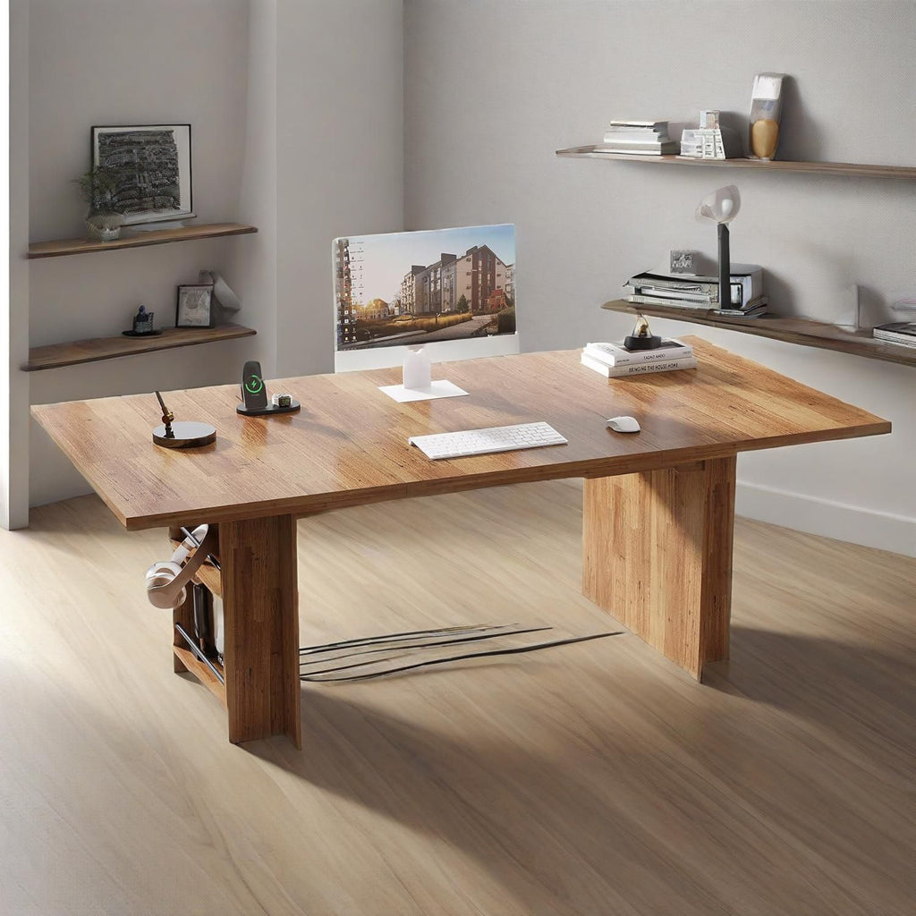 62.99-Inch Computer Desk, Modern Executive Office Desk, Large Long Writing Table with Storage Shelves