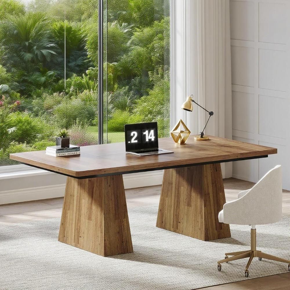 63-Inch Executive Desk, Large Office Computer Desk with Double Pedestal, Modern Simple Workstations Writing Table Conference Table Business Furniture
