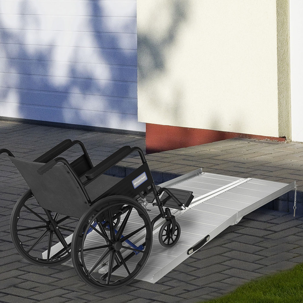 6ft Folding Wheelchair Ramp Portable Aluminum Easy Access Silver for Stairs Doorways