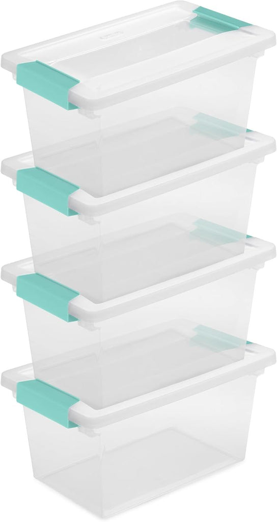 8-Pack Clip Box, Stackable Clear Plastic Bins with Latching Lids, Medium - Writing, Arts or Crafts Supplies Storage Containers for Home, Office, Classroom and Workshop Organization