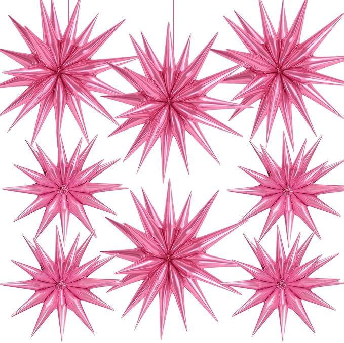 8 Pcs Star Balloons, Huge Pink Explosion Star Aluminum Foil Spike Balloons for Birthday, Baby Shower, Wedding, Bachelorette Party, Princess Party Decorations Supplies