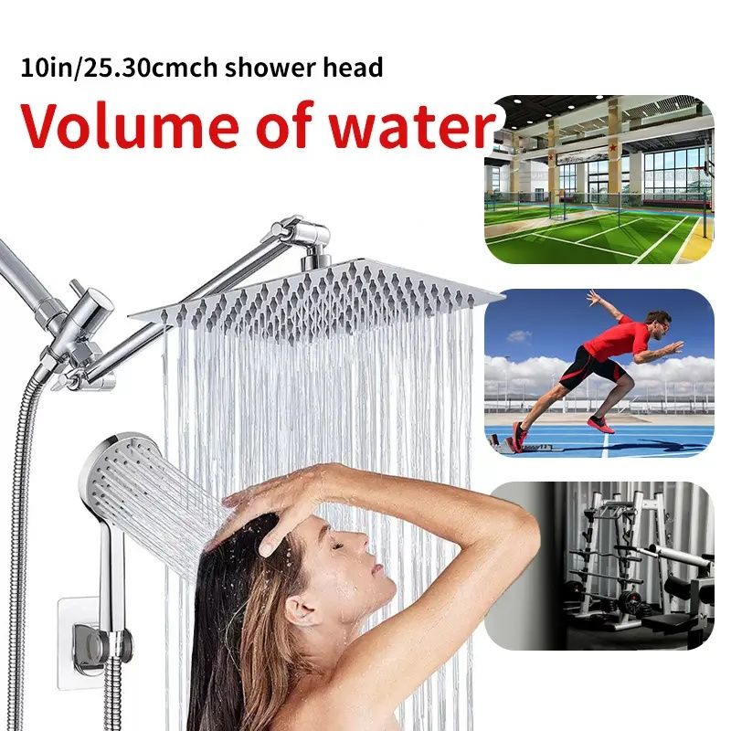 8"/10" Square Rain Shower Combo - Triple Function Handheld with Adjustable Stainless Steel Arm & Hose