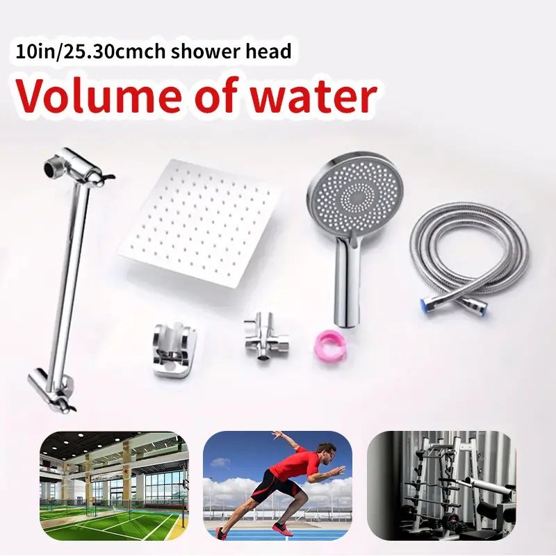 8"/10"Shower head combination, 8"/10" square top spray shower kit, triple function handheld shower head, stainless steel adjustable Angle extension arm, low water pressure resistant, with long hose sh